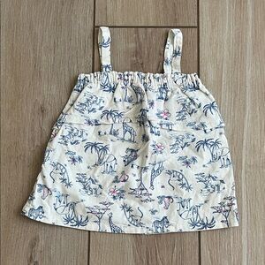 Cream tank top blouse with Blue Safari Print, size 3T